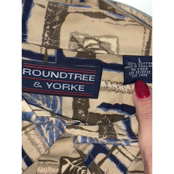 Roundtree & Yorke Men's Large Geometric Short Sleeve Button-Down Shirt - Picture 3 of 4